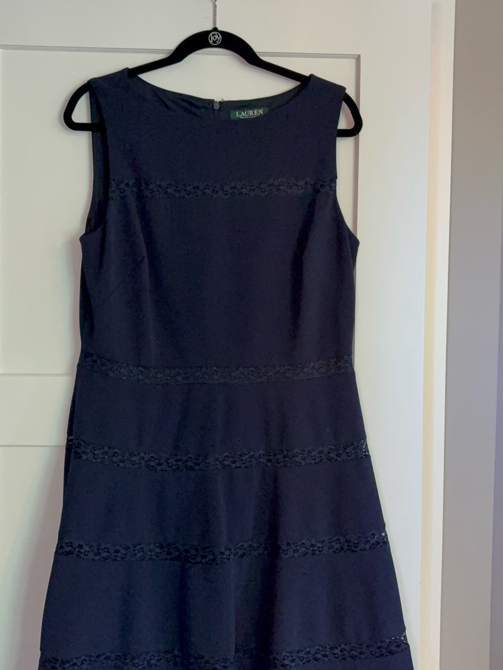 Lauren Ralph Lauren Navy Sleeveless Lace-Trim A-Line Dress Size 14